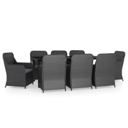 vidaXL Juego de comedor de jardín 9 piezas con cojines negro