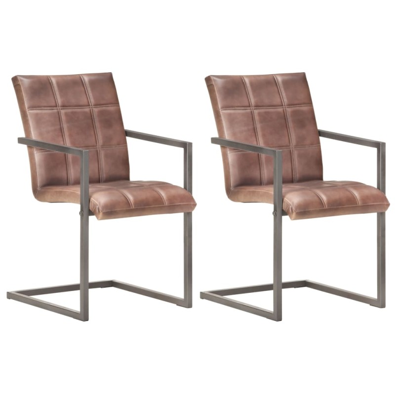 vidaXL Silla voladiza comedor 2 uds cuero auténtico marrón envejecido vidaXL Silla voladiza comedor 2 uds cuero auténtico marrón envejecido