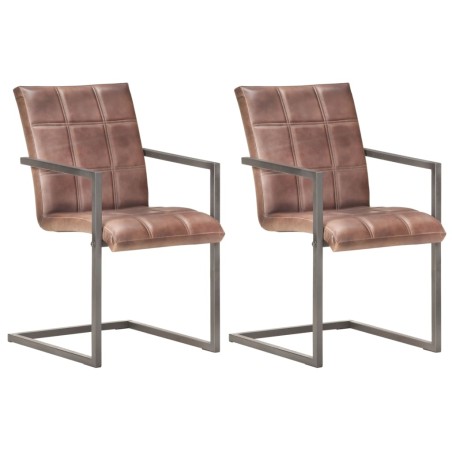 vidaXL Silla voladiza comedor 2 uds cuero auténtico marrón envejecido