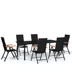 vidaXL Juego de comedor para jardín 7 piezas negro
