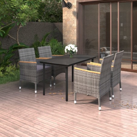 vidaXL Set comedor de jardín 5 pzas y cojines ratán sintético y vidrio