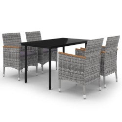 vidaXL Set comedor de jardín 5 pzas y cojines ratán sintético y vidrio
