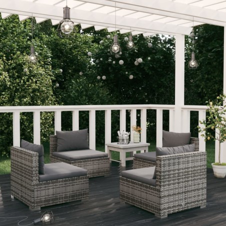 vidaXL Set de sofás de jardín 4 piezas y cojines ratán sintético gris