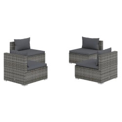 vidaXL Set de sofás de jardín 4 piezas y cojines ratán sintético gris