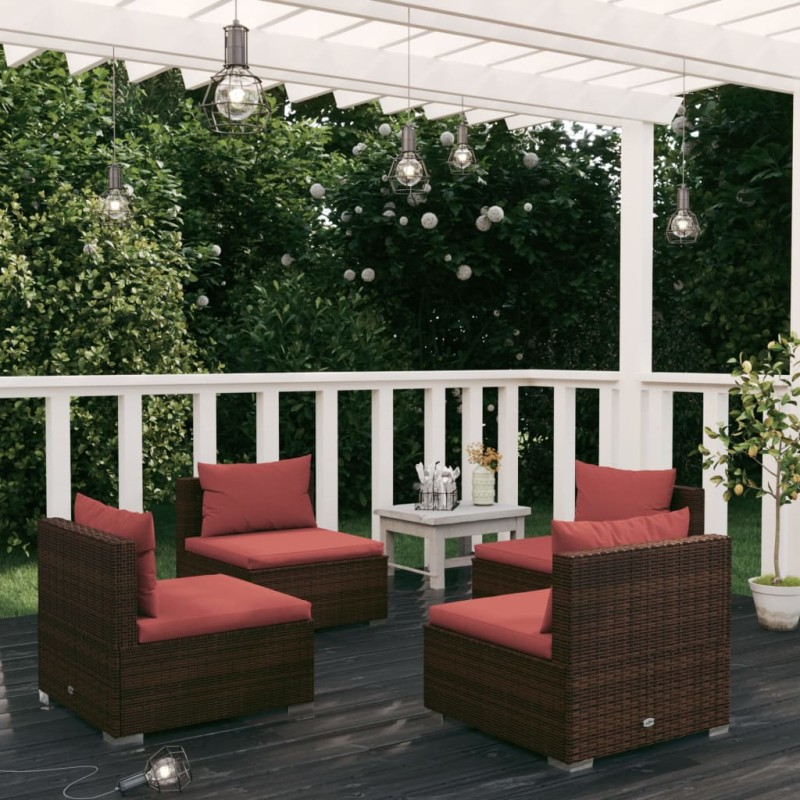 vidaXL Set muebles de jardín 4 piezas y cojines ratán sintético marrón vidaXL Set muebles de jardín 4 piezas y cojines ratán sintético marrón