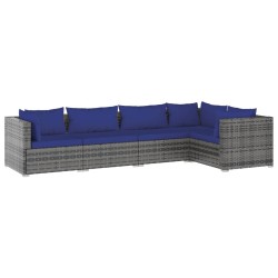 vidaXL Set de sofás de jardín 5 piezas y cojines ratán sintético gris