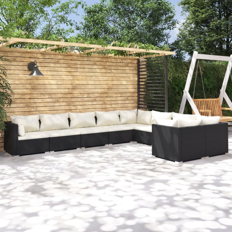 vidaXL Set de muebles de jardín 9 pzas y cojines ratán sintético negro