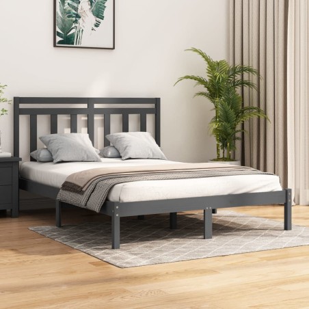 vidaXL Estructura de cama de madera maciza gris 140x190 cm