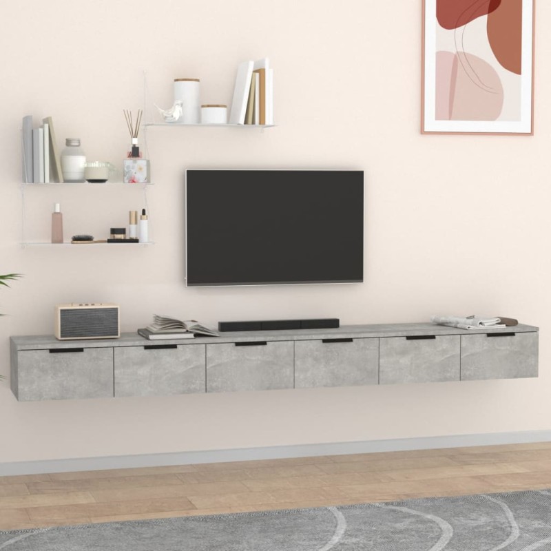 vidaXL Armarios de pared 2 uds contrachapada gris hormigón 102x30x20cm vidaXL Armarios de pared 2 uds contrachapada gris hormigón 102x30x20cm