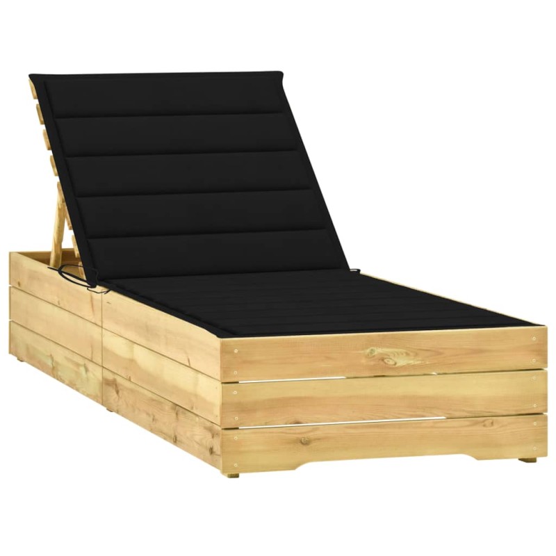 vidaXL Tumbona con cojín negro madera de pino impregnada vidaXL Tumbona con cojín negro madera de pino impregnada