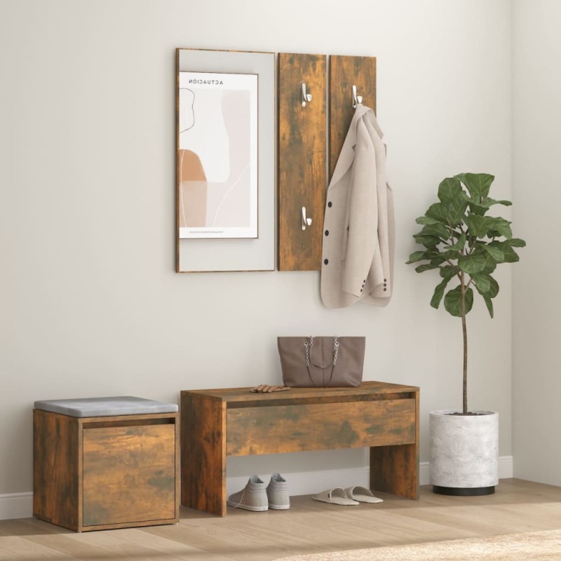 vidaXL Set de muebles de recibidor madera contrachapada roble ahumado vidaXL Set de muebles de recibidor madera contrachapada roble ahumado