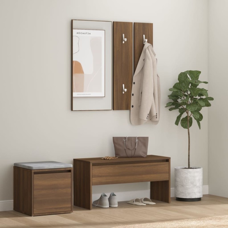 vidaXL Set de muebles de recibidor madera contrachapada roble marrón vidaXL Set de muebles de recibidor madera contrachapada roble marrón
