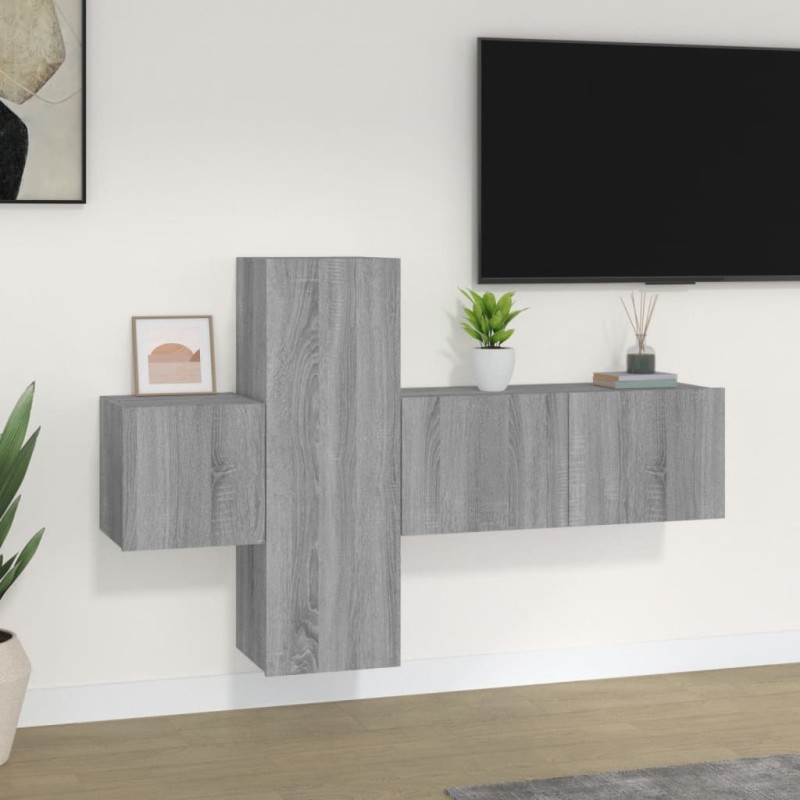 vidaXL Set de muebles para TV 3 pzas madera contrachapada gris Sonoma vidaXL Set de muebles para TV 3 pzas madera contrachapada gris Sonoma