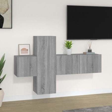 vidaXL Set de muebles para TV 3 pzas madera contrachapada gris Sonoma