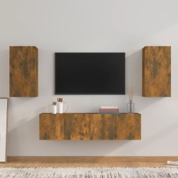 vidaXL Set de muebles de TV 4 pzas madera contrachapada roble ahumado