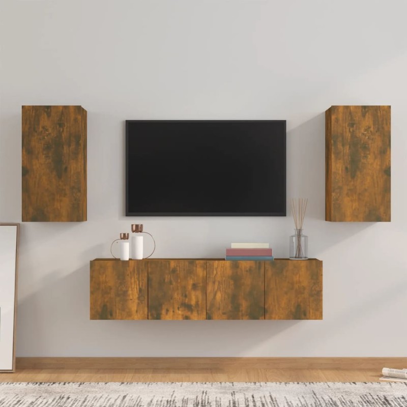 vidaXL Set de muebles de TV 4 pzas madera contrachapada roble ahumado vidaXL Set de muebles de TV 4 pzas madera contrachapada roble ahumado