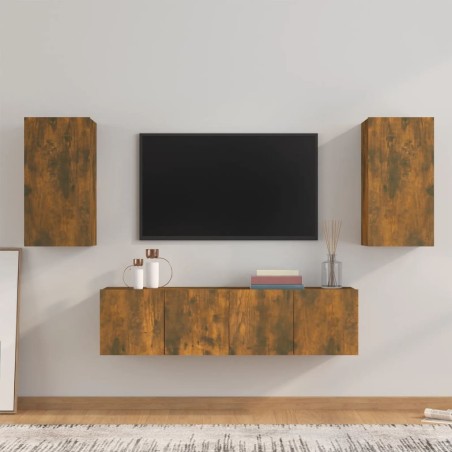 vidaXL Set de muebles de TV 4 pzas madera contrachapada roble ahumado
