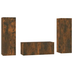 vidaXL Set de muebles de TV 3 pzas madera contrachapada roble ahumado