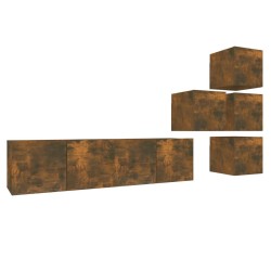 vidaXL Set de muebles de TV 6 pzas madera contrachapada roble ahumado