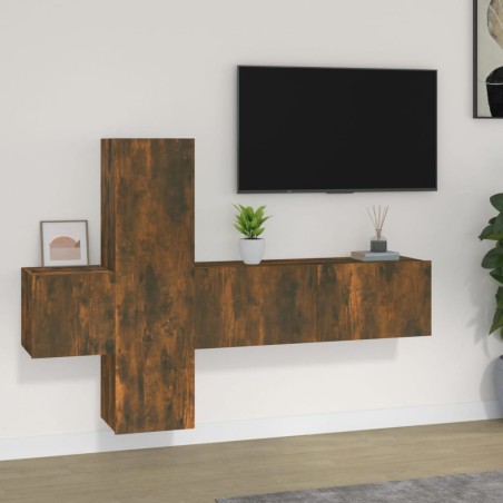 vidaXL Set de muebles de TV 3 pzas madera contrachapada roble ahumado