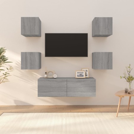 vidaXL Juego de muebles de pared para TV contrachapado gris Sonoma