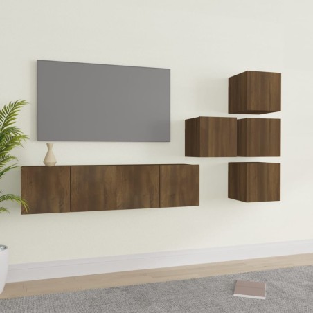vidaXL Set de muebles para TV 6 pzas madera contrachapada roble marrón