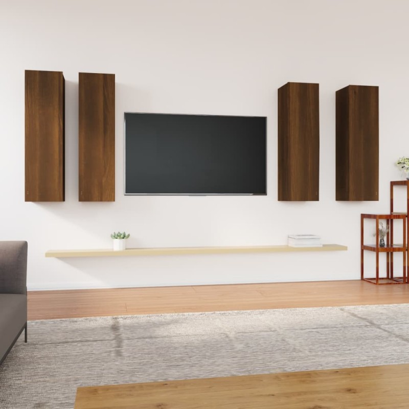 vidaXL Mueble TV 4 uds madera contrachapada marrón roble 30,5x30x110cm vidaXL Mueble TV 4 uds madera contrachapada marrón roble 30,5x30x110cm