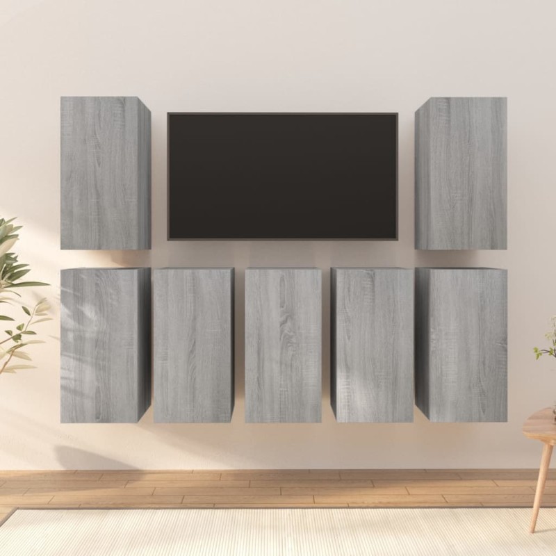 vidaXL Muebles para TV 7 uds contrachapado gris Sonoma 30,5x30x60 cm vidaXL Muebles para TV 7 uds contrachapado gris Sonoma 30,5x30x60 cm