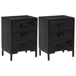 vidaXL Mesitas de noche 2 uds madera maciza de pino negro 40x30x55 cm