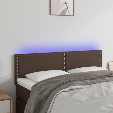 vidaXL Cabecero con LED cuero sintético marrón 144x5x78/88 cm