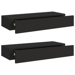 vidaXL Estantes de pared con cajón 2 uds MDF negro 60x23,5x10 cm