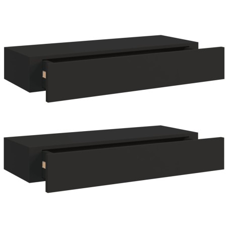 vidaXL Estantes de pared con cajón 2 uds MDF negro 60x23,5x10 cm