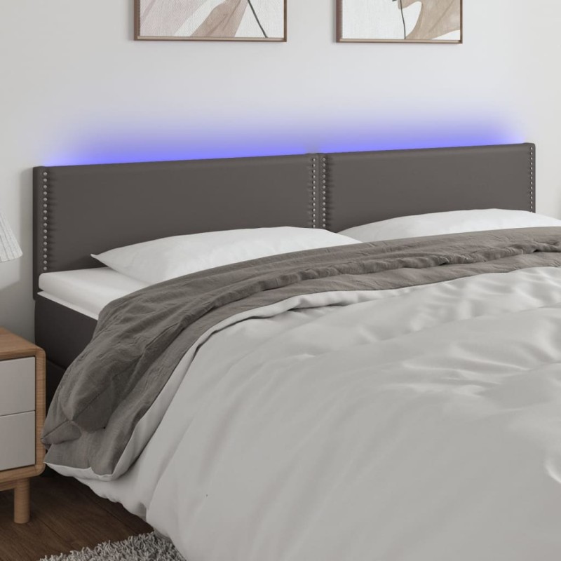 vidaXL Cabecero con LED cuero sintético gris 200x5x78/88 cm vidaXL Cabecero con LED cuero sintético gris 200x5x78/88 cm
