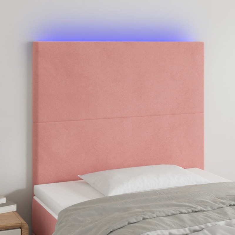 vidaXL Cabecero con luces LED terciopelo rosa 100x5x118/128 cm 