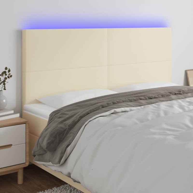 vidaXL Cabecero con luces LED cuero sintético crema 180x5x118/128 cm vidaXL Cabecero con luces LED cuero sintético crema 180x5x118/128 cm