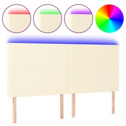 vidaXL Cabecero con luces LED cuero sintético crema 180x5x118/128 cm