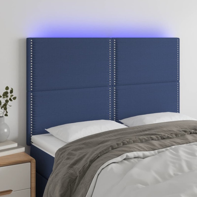 vidaXL Cabecero con luces LED tela azul 144x5x118/128 cm vidaXL Cabecero con luces LED tela azul 144x5x118/128 cm