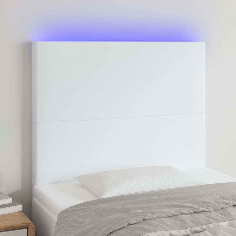 vidaXL Cabecero con luces LED cuero sintético blanco 80x5x118/128 cm