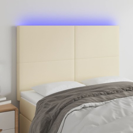 vidaXL Cabecero con luces LED cuero sintético crema 144x5x118/128 cm