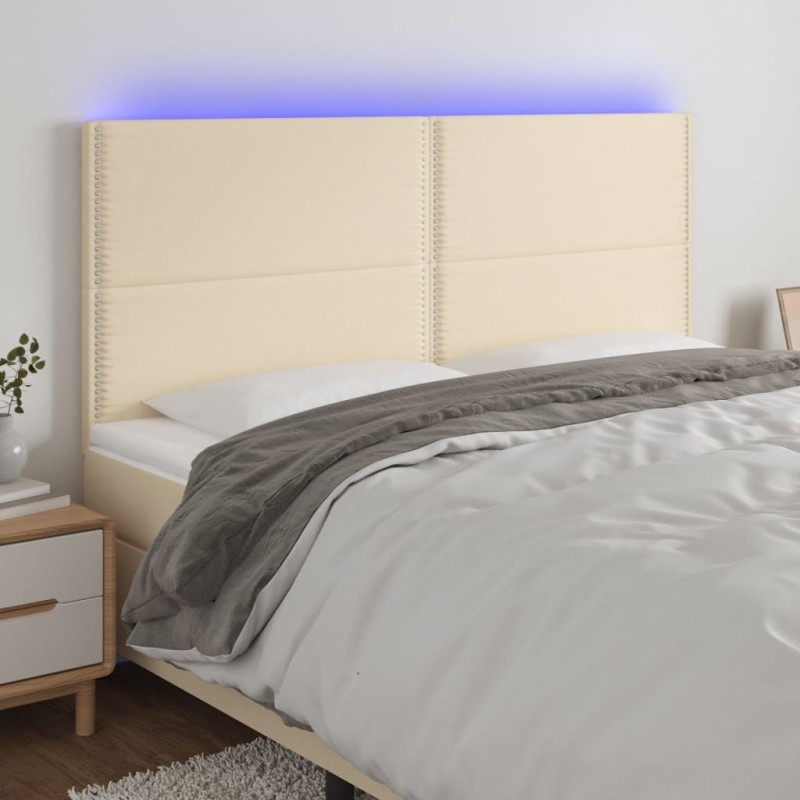 vidaXL Cabecero con luces LED tela crema 160x5x118/128 cm vidaXL Cabecero con luces LED tela crema 160x5x118/128 cm