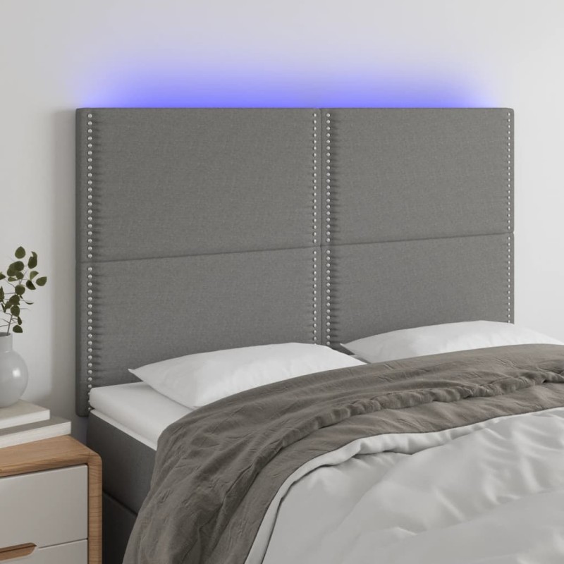 vidaXL Cabecero con luces LED tela gris oscuro 144x5x118/128 cm vidaXL Cabecero con luces LED tela gris oscuro 144x5x118/128 cm