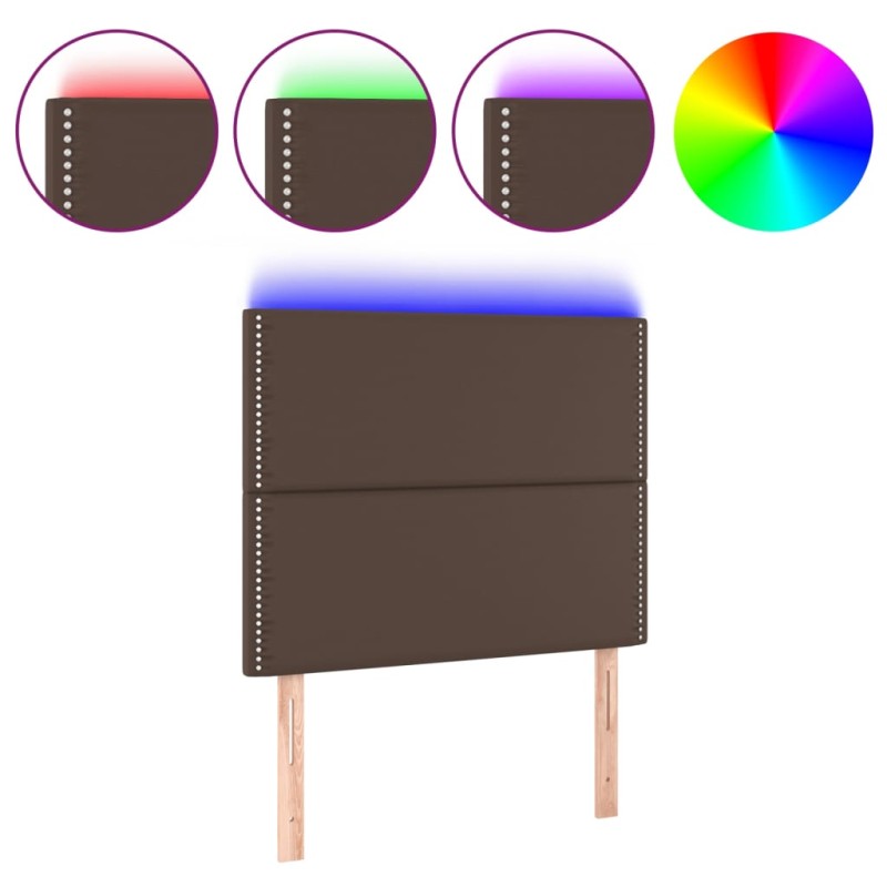 vidaXL Cabecero con luces LED cuero sintético marrón 90x5x118/128 cm vidaXL Cabecero con luces LED cuero sintético marrón 90x5x118/128 cm