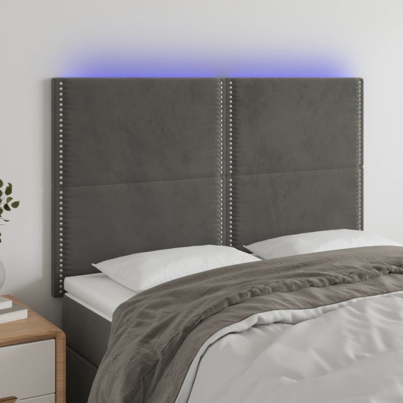 vidaXL Cabecero con luces LED terciopelo gris oscuro 144x5x118/128 cm vidaXL Cabecero con luces LED terciopelo gris oscuro 144x5x118/128 cm
