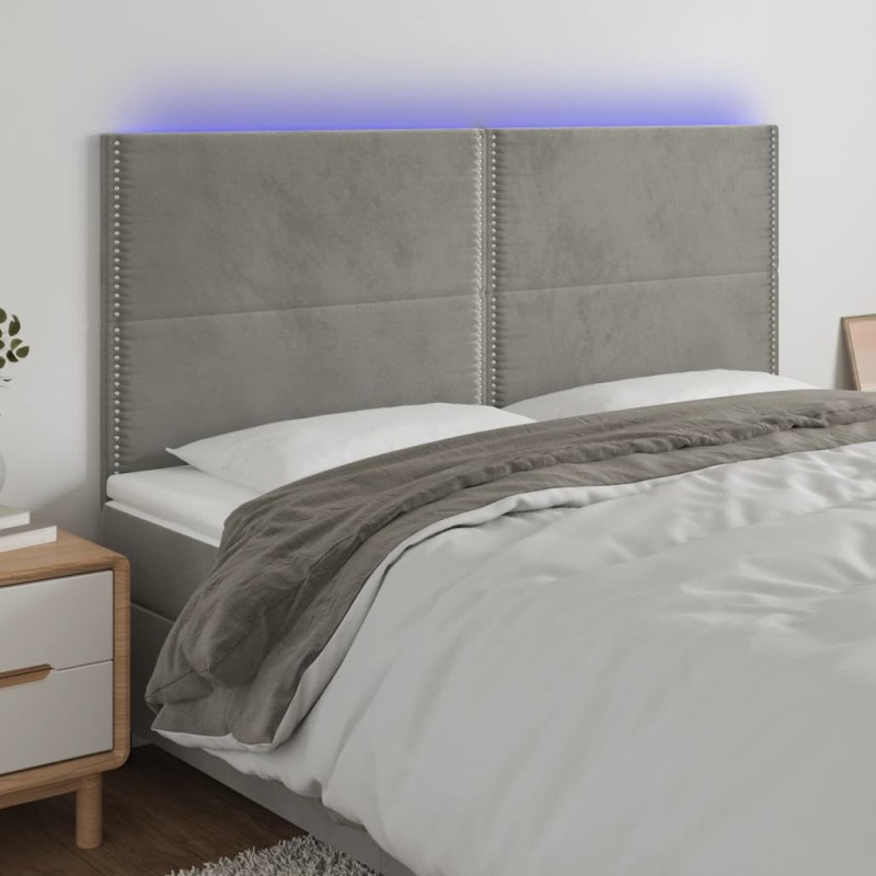 vidaXL Cabecero con luces LED terciopelo gris claro 180x5x118/128 cm vidaXL Cabecero con luces LED terciopelo gris claro 180x5x118/128 cm