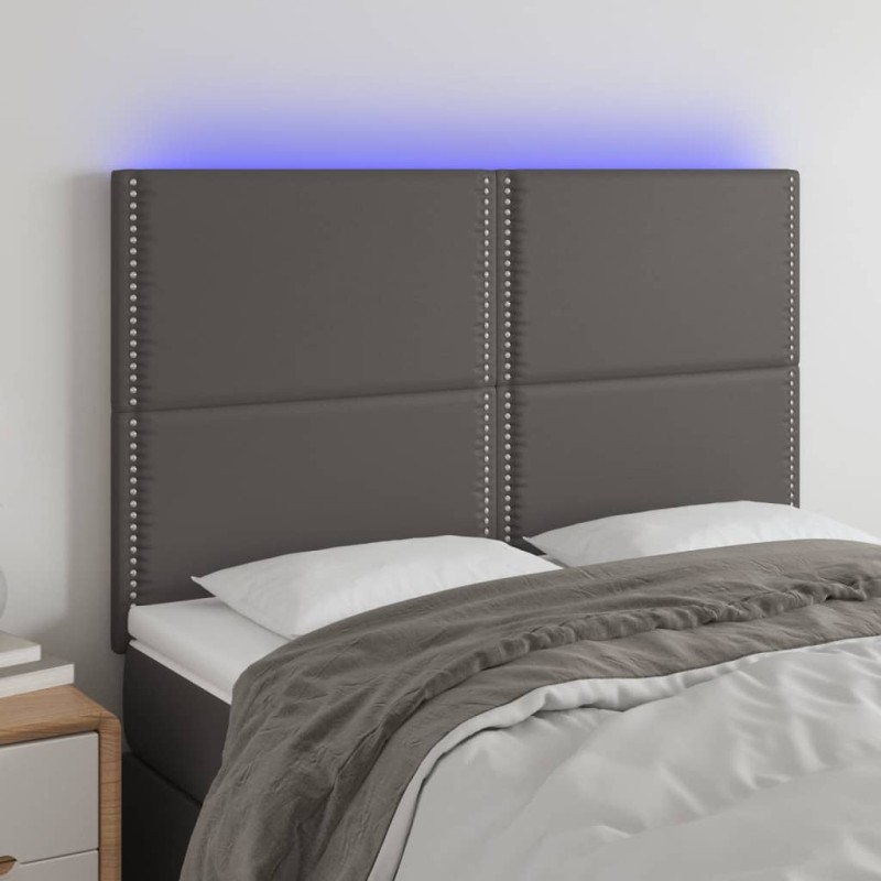 vidaXL Cabecero con luces LED cuero sintético gris 144x5x118/128 cm
