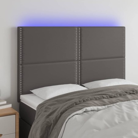 vidaXL Cabecero con luces LED cuero sintético gris 144x5x118/128 cm