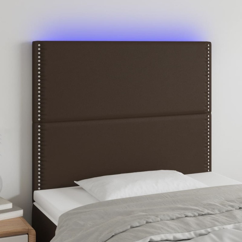 vidaXL Cabecero con luces LED cuero sintético marrón 100x5x118/128 cm