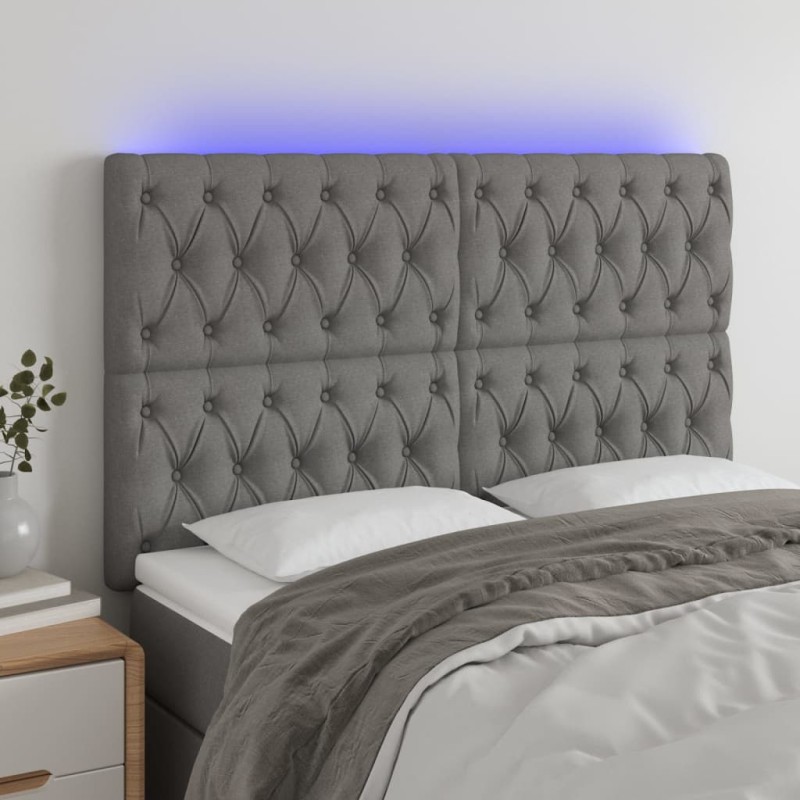 vidaXL Cabecero con luces LED tela gris oscuro 160x7x118/128 cm