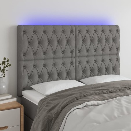 vidaXL Cabecero con luces LED tela gris oscuro 160x7x118/128 cm