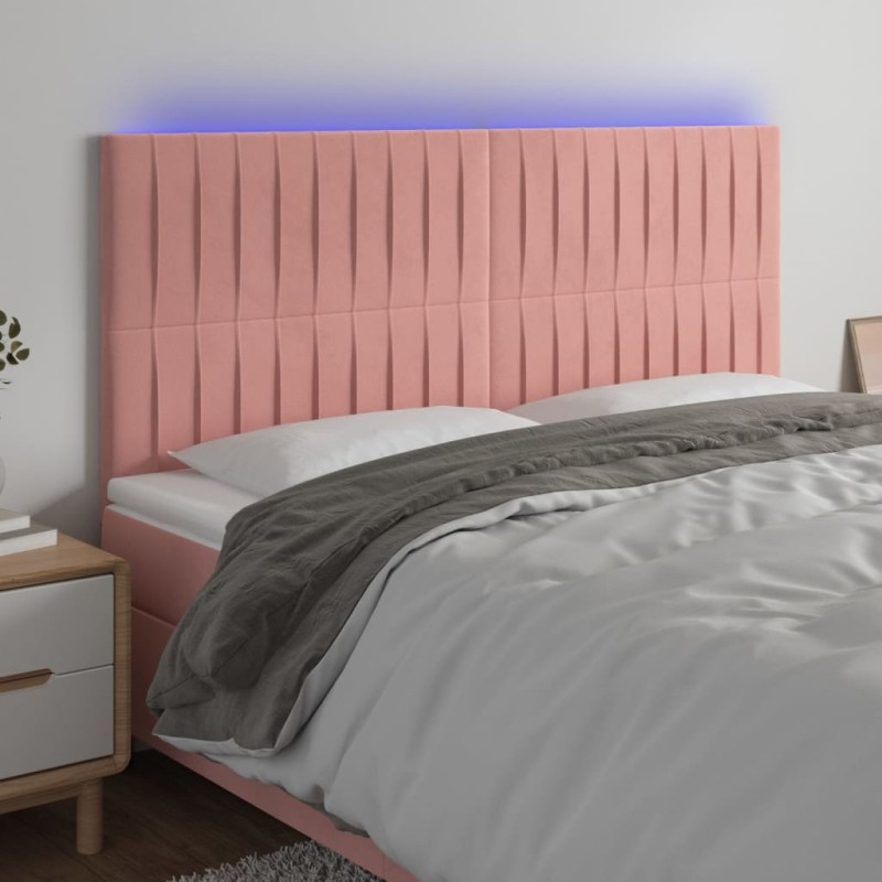 vidaXL Cabecero con luces LED terciopelo rosa 200x5x118/128 cm vidaXL Cabecero con luces LED terciopelo rosa 200x5x118/128 cm